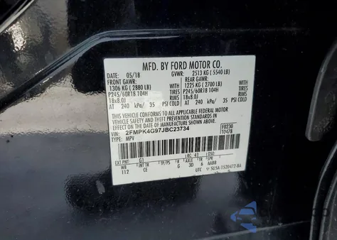 2018 Ford Edge Se z USA, uszkodzony, nr VIN 2FMPK4G97JBC23734